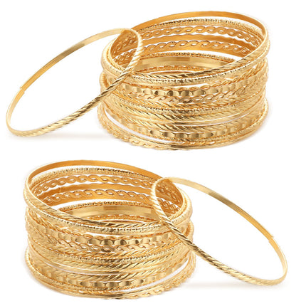 Loetere 50 Pcs Gold Bangle Bracelets Set for Women Diameter 2.6 Inches/ 6.7 cm Boho Stackable Textured Bracelets Indian Chunky Multi Layer Bangles Gold Jewelry for Women Wedding Gift