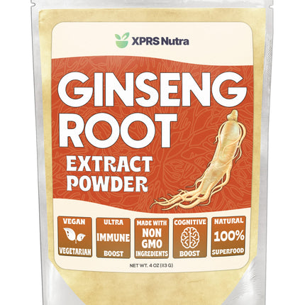 XPRS Nutra Ginseng Root Extract Powder - Ginseng Powder Supports Cognitive Function, Physical Performance, and Immune System - Vegan Friendly Panax Ginseng in Powder Form (4 Ounce)