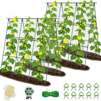 2 Pack Cucumber Trellis 48" L x 48" H, A-Frame Garden Trellis for Climbing Plants Outdoor, Vegetable Trellis for Raised Bed, Support for Squash Pea Zucchini Grape Flowers Tomato