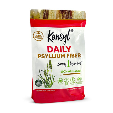 Konsyl Daily Psyllium Fiber Powder - 19oz, 90 Servings, Natural Unflavored Soluble Dietary Fiber Supplement - Psyllium Husk Prebiotic for Digestive Support and Gut Health - Sugar Free, Keto & Vegan