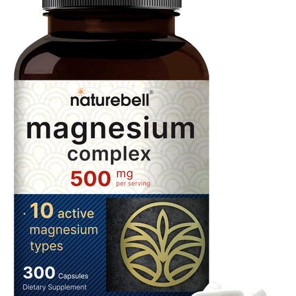 Magnesium Complex 500mg, 300 Capsules | 10-in-1 Magnesium Glycinate, Citrate, Malate & More | Chelated Form for Easy Absorption | Non-GMO