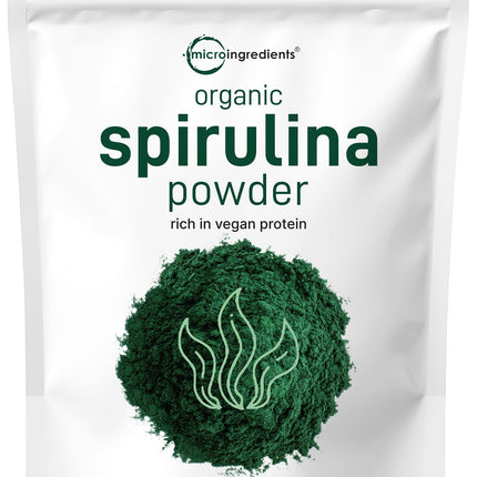 Micro Ingredients Organic Spirulina Powder, 1lb | Blue-Green Algae, Rich in Vegan Protein, Vitamins & Minerals | Source of Natural Chlorophyll & Enzymes | Non-GMO, Gluten-Free, No Additives