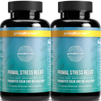 Primal Harvest Stress Relief Supplement for Women and Men Pure Ashwagandha Root Extract, L-Theanine Supplements, 60 Capsules