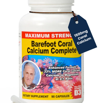 Barefoot Coral Calcium Complete 90 Count - Coral Calcium 1500mg Capsules - Bone Health - 72 Trace Minerals, Calcium, Magnesium & Vitamin D3 - Developed by Bob Barefoot