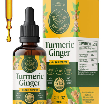 HERBAMAMA Turmeric and Ginger Supplement – Turmeric with Black Pepper & Ginger Root for Digestive Health – Turmeric Ginger Supplements for Immune Support – Non-GMO, Alcohol & Sugar-Free, 28-Day Supply