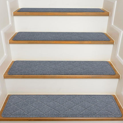 KOOTETA Stair Treads for Wooden Steps Indoor, 15 Pack 8" X 30" Non Slip Carpet Stair Treads with Reusable Adhesive for Elders and Dogs, Surface Polyester TPR Backing Stair Runner Rugs, Dark Grey