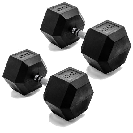 CAP 80 LB Rubber Coated Hex Dumbbell Hand Weight - Pair | Chrome Handle