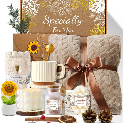 Coralogo 11pcs Spa Gift Baskets for Women, Sunflower Self Care Set, Brown