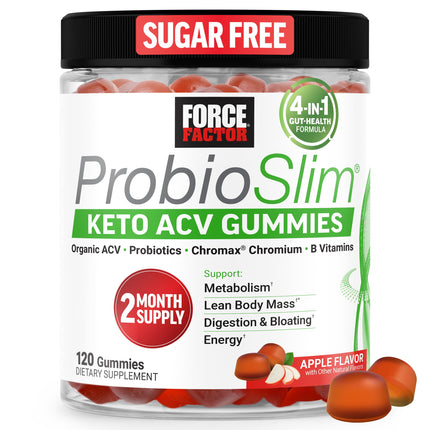Force Factor ProbioSlim Keto ACV Metabolism Gummies, Organic Apple Cider Vinegar, LactoSpore Probiotics & Prebiotics to Support Digestion, Lean Body Mass, & Immune Health, Apple Flavor, 1 Carb, 120ct