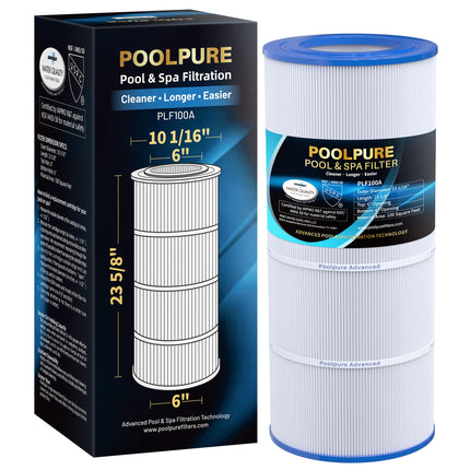 POOLPURE CC100 Pool Filter Replaces Pentair CC100, CCRP100, PAP100, PAP100-4, Ultral-C3, Unicel C-9410, R173215, Filbur FC-0686, 59054200, 160316, 160354, Predator 100, L x OD:23 5/8" x 10 1/16"