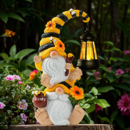 QZZP Solar Bee Garden Gnomes with LED Lantern, 12.2-Inch Outdoor Statue