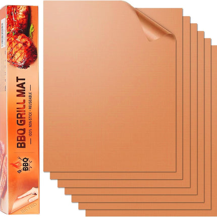 SKYBD Copper Grill Mats for Outdoor Grill（Set of 6), Nonstick & Easy to Clean BBQ Grilling Sheets, Reusable & Heavy Duty Mats Works on Outdoor Gas, Electric, Charcoal Grill
