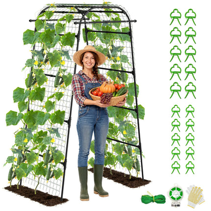 Heavy Duty Garden Arch Trellis for Climbing Plants, 20mm Thick Rustproof Metal Frame, Easy Assembly No Tools, 7.2ft Tall Vine Support with Netting & Gloves for Cucumbers Beans Roses