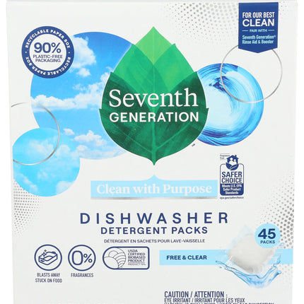 Seventh Generation Dishwasher Detergent Packs Free & Clear for sparkling dishes Dishwasher tabs 45 count