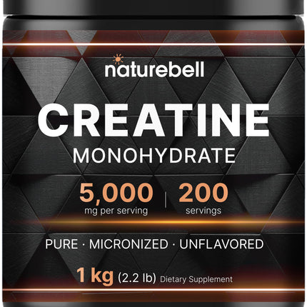 NatureBell Creatine Monohydrate Powder 1,000g, 5,000mg Per Serving, 200 Servings (2.2 lb) | Micronized, Pure & Unflavored | Pre-Workout Muscle Support* | Keto, Vegan, Filler-Free
