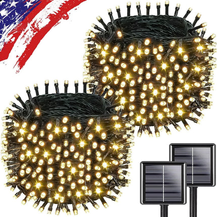 Upgrade 2Pack 500LED Solar String Lights Outdoor Waterproof, 180FT Solar Lights Outdoor String with 8 Modes, IP65 Waterproof Twinkle Christmas Light for Outside, Garden Tree Decoration, Warm White