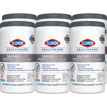 Clorox Healthcare VersaSure Cleaner Disinfectant Wipes, 6" x 5", 150 Count Canister, Pack of 6 (Package May Vary)