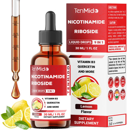 Tenmido NAD+ Supplement Liquid Drops - 9in1 with Nicotinamide Riboside, Resveratrol, Quercetin, TMG Trimethylglycine, Fisetin, Co Q10, PQQ, and Black Pepper - 30ml 1 Fl Oz