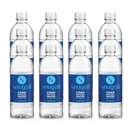 Snugell Distilled Water for CPAP Machines - Travel Size Bottles, Clean Multi-Use Hydration - Made in USA, Up to 30 Days Supply - 16.9 Fl Oz (Pack of 12)