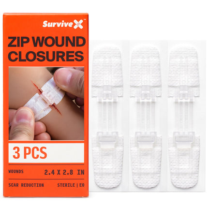 SurviveX Zip Stitch Wound Closure Strips - First aid Kit - Repair Wounds Without Stitches - Zipstitch Sutures - Laceration Closures - 3 PCS