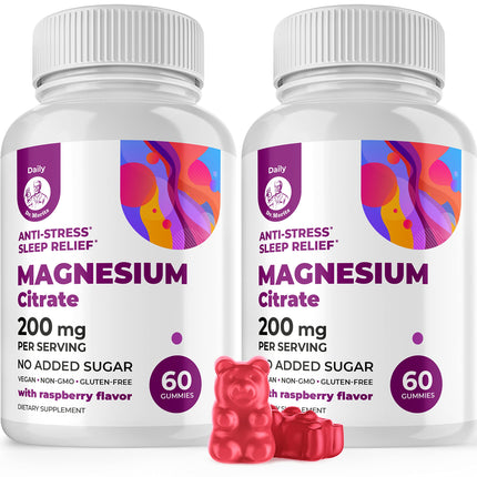 DR. MORITZ Magnesium Gummies for Adults - Sugar-Free Calm Magnesium Gummies - Supports a Healthy Stress Response - Raspberry Flavor - Non-GMO, 200 mg, 2 Pack (120 Count)