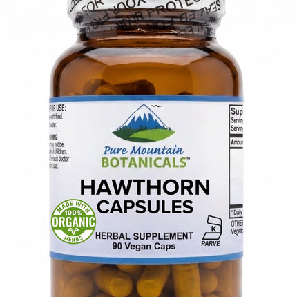 Pure Mountain Botanicals Hawthorn Berry Capsules - 1000mg Organic Hawthorn Supplement per Serving - 90 Vegan Caps - Hawthorne Berry for Heart and Cardiovascular Wellness Support