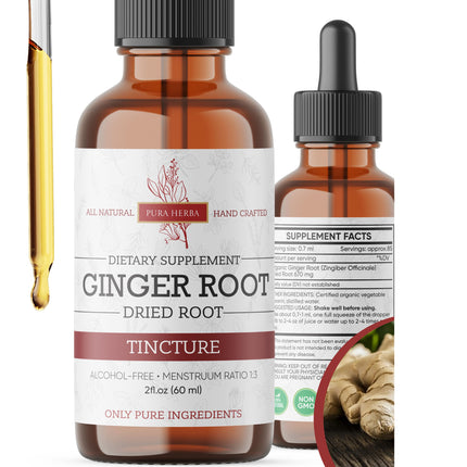 Pura Herba Ginger Root Liquid Drops – – Organic Ginger Extract Tincture – Vegan, Sugar-Free, Alcohol-Free Herbal Supplement