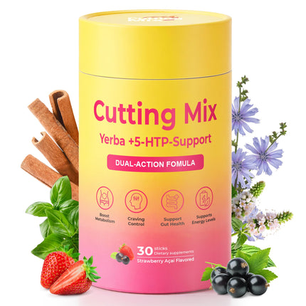 BOSNETHUINH Cutting Drink Mix – Satiety & Metabolism Support | Berberine, Chromium, FOS, Yerba Mate & 5-HTP | Gut Health & Energy | Sugar-Free, Vegan, Non-GMO | Strawberry Açaí | 30 Sticks