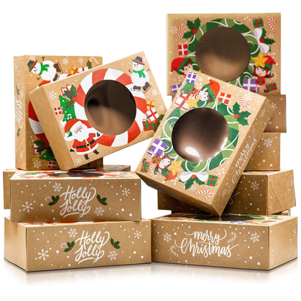 Joyousa Christmas Cookie Boxes for Gift Giving - 12 Pack Kraft Bakery Boxes
