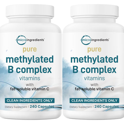 Micro Ingredients 2 Pack Pure Methylated B Complex, 480 Capsules | 11-in-1 Formula with B12, Thiamin, Folate, Inositol, Choline, & Vitamin C | Filler Free | Non-GMO
