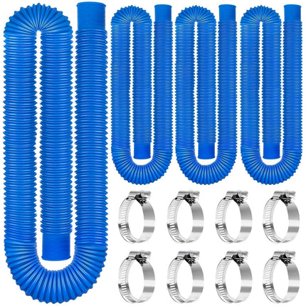Replacement Pool Hoses for Above Ground Pools, 1.25"×59" Long Filter Pump Hose, 4 Pack Pool Pump Hose with 8 Metal Clamps (Blue)