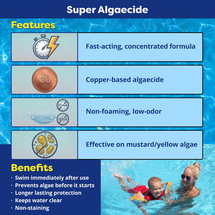 In The Swim Super Algaecide for Above Ground or Inground Swimming Pools – Low Odor, Non-Foaming Preventative for Yellow/Mustard Algae in Swimming Pools - 7.1% Chelated Copper – 1 Gallon