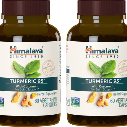 Himalaya Turmeric 95 Supplement with Curcumin/Curcuminoids, Joint and Muscle Support, Optimum Flexibility and Mobility, 600 mg, Non-GMO, Vegan, Gluten Free, 60 Capsules, 2 Pack, 60 Day Supply
