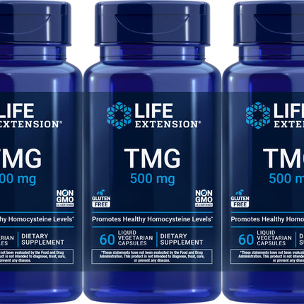 Life Extension TMG Liquid Vegetarian Capsules, 500 mg, 60 Count (Pack of 3)