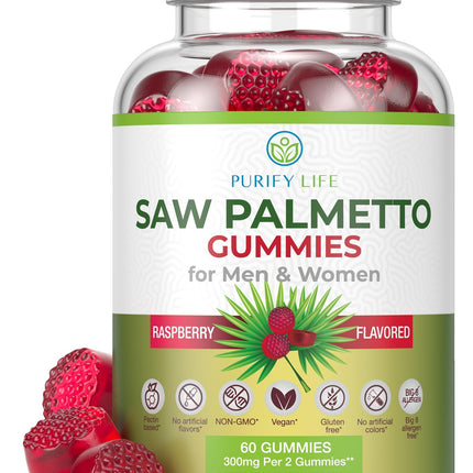 Purify Life Saw Palmetto Gummies for Men & Women - Saw Palmetto Extract Supplement for Hair Growth, Hormone Balance & Prostate Health - Vegan, Pectin Formula, Non-GMO, Gluten Free - 60ct