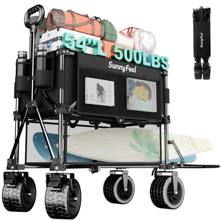 SUNNYFEEL 400L Large Capacity Double Decker Wagon with Tailgate
