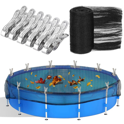 18 Feet Round Leaf Net Cover for Above Ground Pool, Mesh Cover with 12 Pcs Large Metal Clips，Pool Safety Net Fits 18FT Above Ground Pools, Keeps Leaves Out of Your Pool