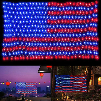 Solar American Flag Lights, 420 LED Waterproof American Flag Net Lights Independence Day Decorations 8 Modes Outdoor String Light for 4th of July Independence Day, Garden, Yard Home Decorations
