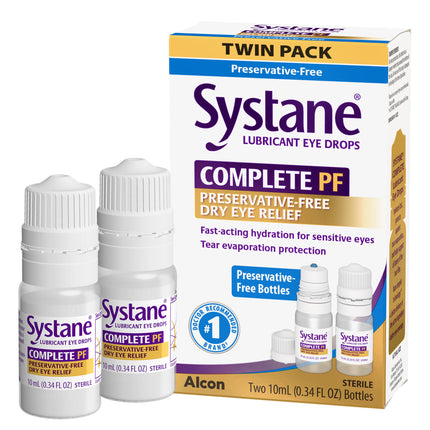 Systane COMPLETE Preservative Free Dry Eye Drops, 0.34 fl oz, 2 Count, Contains Propylene Glycol 0.6%, Multi-Dose Lubricating Eye Drops for Irritation & Dryness, Hydrating & Soothing