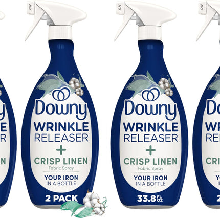 Downy Wrinkle Releaser Spray, All In One Formula, Removes Wrinkles, Static and Odor Eliminator, Crisp Linen Scent, 33.8 Fl Oz (Packaging May Vary),(Pack of 4)