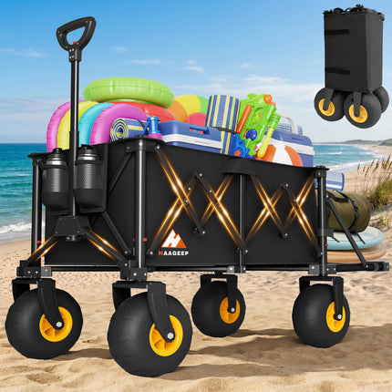 Heavy Duty Beach Wagon with Big Wheels for Sand, 10" Wheel Collapsible Wagons Foldable Large Wagon Cart Folding All Terrain for Camping