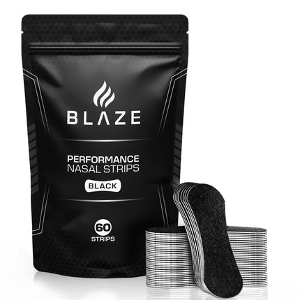 Performance Nose Strips for Breathing (60 Count) - Oil & Sweat Proof Adhesive - Athletic Nasal Strips for Snoring & Sleeping - Black, Wide, Universal Fit, Extra Strength Snoring Solution for Sleep