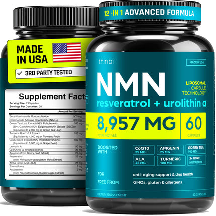 NMN Supplement with Real NAD+ Not Just a Booster | Urolithin A, Resveratrol, CoQ10, Alpha Lipoic Acid, Green Tea Extract | Cellular Longevity & Energy Support for Men & Women