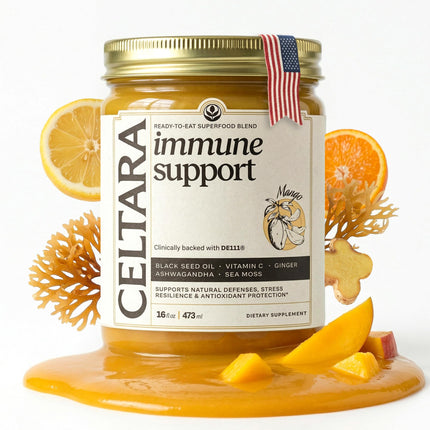 CELTARA Sea Moss Gel Mango Daily Blend, 15 Servings — 2 Tbsp Per Serving, Sea Moss 5.55g, Vitamin C, Magnesium, Potassium + Ashwagandha, Black Seed Oil, Ginger, Monk Fruit Sweetened, No Added Sugar