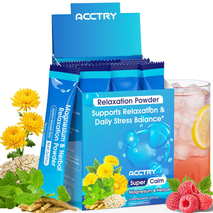 Acctry Super Calm,Cortisol Reducer,Magnesium Complex(Glycinate, Malate & Taurate) for Women and Men,Ashwagandha Root Extract,Lemon Balm, Vitamin D3 & Zinc,No Sugar,30 Servings,Raspberry Lemonade