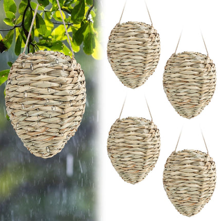 4 Pack Fake Wasp Nest Decoy, Woven Reed Wasp Hornet Decoys, Waterproof Faux Hornets Nest, Outdoor Hanging Decoration for Patio, Garden, Eaves