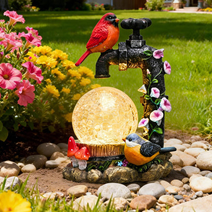TERESA'S COLLECTIONS Garden Decor, Cardinal Garden Decor, Cute Cardinal and Faucet and Solar Light Glass Ball, Waterproof Resin Garden Statues, Birds Decor Gifts, Birthday Gifts for Women Mom, 6"