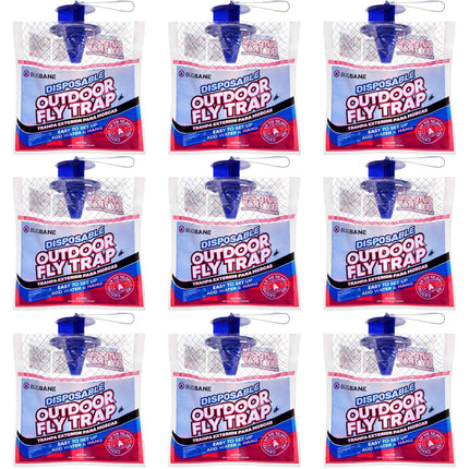 Fly Traps Outdoor Fly Trap for Patio. 9 Non-Toxic Pre-Baited Flies Bags Outdoor Disposable. Hanging Bug Catchers for All Filth Flies Killer for Outside Bug Control in Yard Horse Ranch Trash Can.
