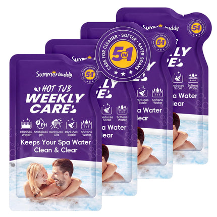 SummerBuddy 5-in-1 Weekly Hot Tub Cleaner, Clarifier, Conditioner – Spa Weekly Care Controls Oils & Residue, Helps Keep Water Balanced All Week – Ideal for All Spa Types (4-Week Kit)