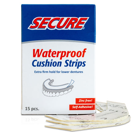 Secure Denture Adhesive Strips – Zinc Free – Waterproof – Comfortable Cushion Fit for Lowers – Extra Firm All-Day-Hold – No Mess – Clean Ingredients – 60 Strips (4 Pack)